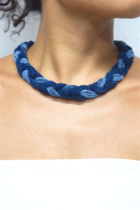 Denim Necklace Reworked Denim Necklace Blue Denim Necklace Denim