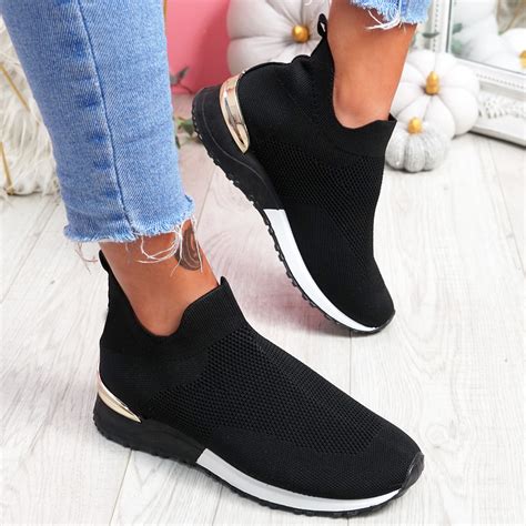 Womens Ladies Sport Slip On Trainers Knit Sneakers Pull On Women Shoes