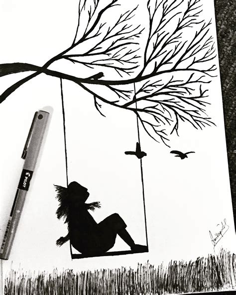 Sketch Drawing Artistic Loveforart Creative Swing Tree Pencil