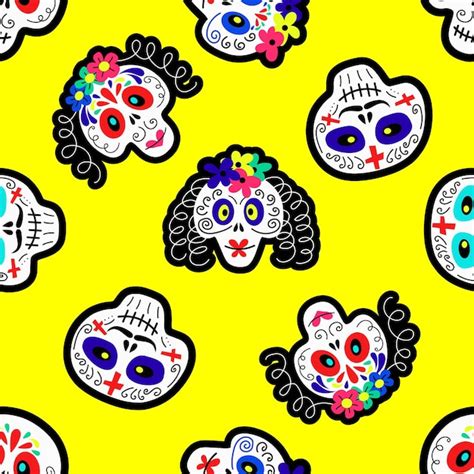 Premium Vector Seamless Pattern With Mexican Sugar Skulls