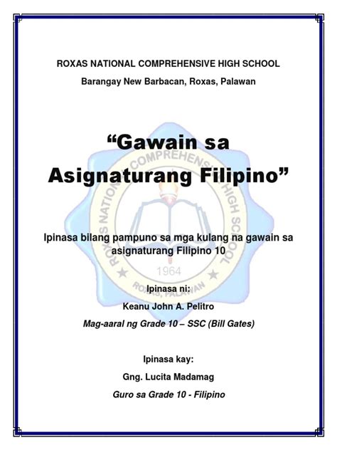 Gawain Sa Asignaturang Filipino