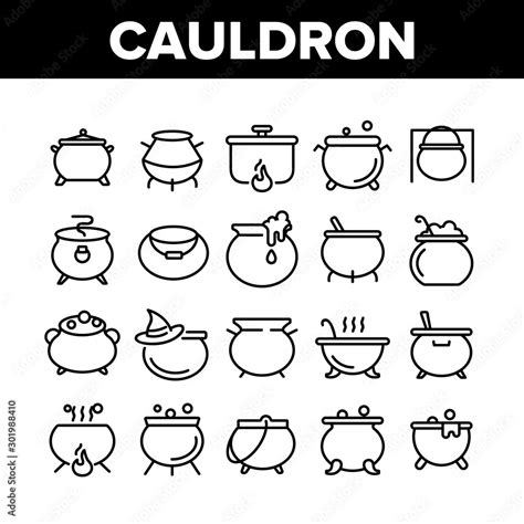 Cauldron Collection Elements Icons Set Vector Thin Line Cauldron On