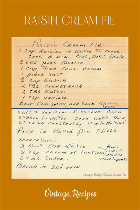 Raisin Cream Pie Vintagerecipes