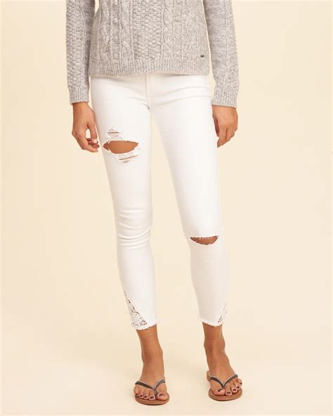 Lyst Hollister Low Rise Crop Super Skinny Jeans In White