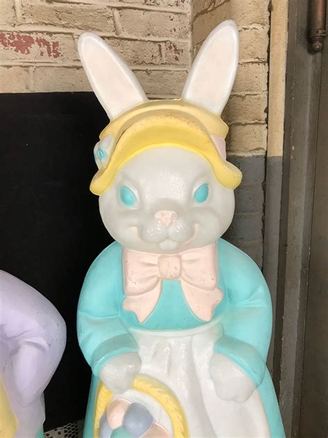 Vintage 2 Empire Large Blow Mold Light Up Easter Bunny Couple Mr And