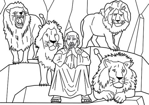 Daniel And Four Lions In Daniel And The Lions Den Coloring