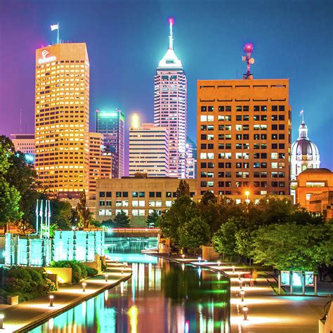 Indianapolis Skyline Night Glow Square Edition Photograph By Gregory