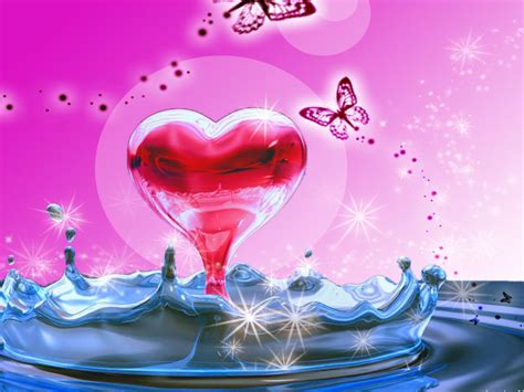 3d Heart In Water Wide : Wallpapers13.com