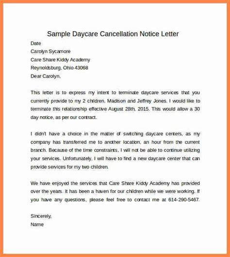 Letter To Withdraw Child From Daycare