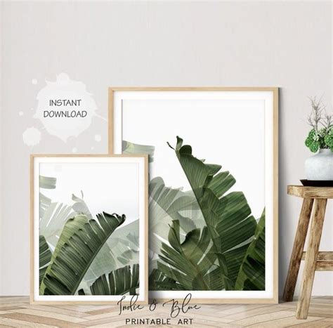2 Tropical Plant Prints Printable Art Banana Leaf Prints Etsy Uk