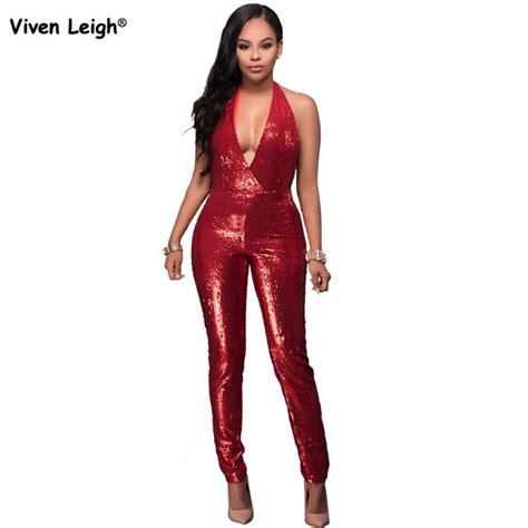 New Arrival High End Custom Redgolden Sequin Jumpsuit 2016 Fall Womens Sleeveless Stretch Party