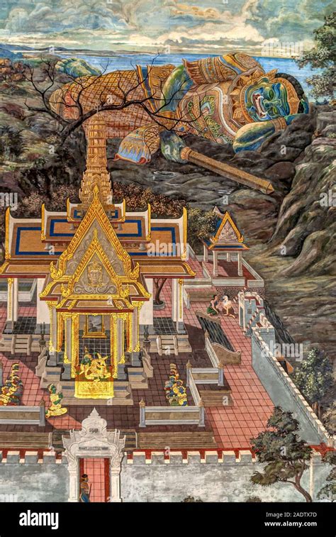 Ramkien Buddhist Mural Inside Wat Phra Kaew Grand Palace Bangkok