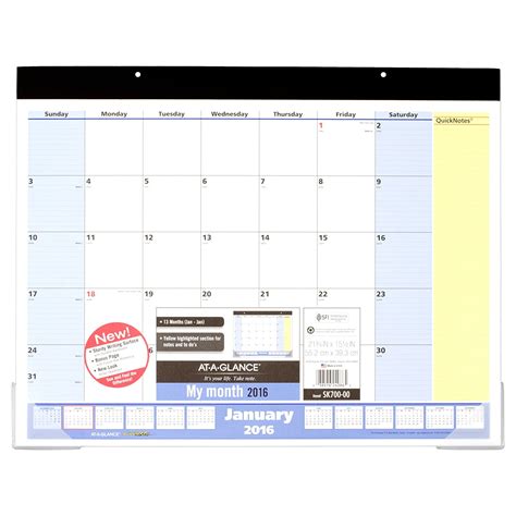 At A Glance Desk Pad Calendar 2016 Quicknotes 2175 X 15