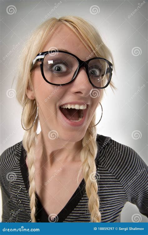 Girl With Glasses Looks Like As Nerdy Girl Humor Stock Image Image