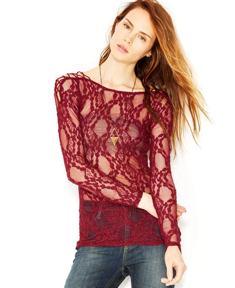 Free People Star Lace Crisscross Long Sleeve Sheer Layering Top Tops