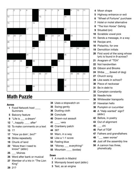Printable Math Crossword Puzzles For High School Printable Crossword