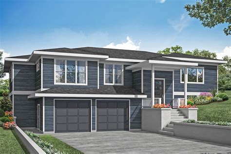 Split Level Prairie Home Plan With Lower Level Garage 720013da