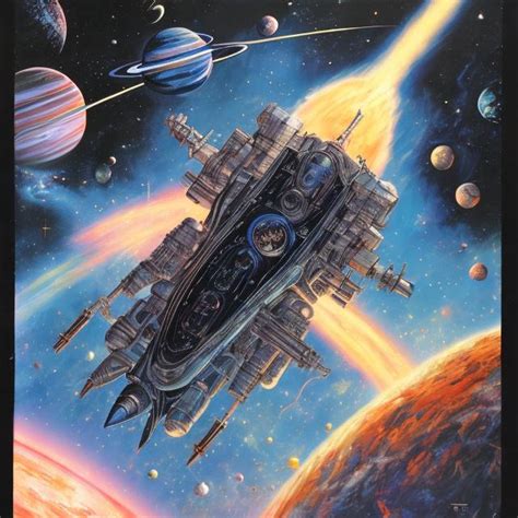 1980s Space Fantasy Cover Art Painting