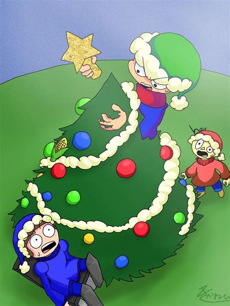 Cartoon Characters Around A Christmas Tree In The Middle Of An Animated