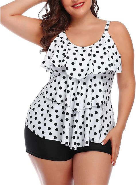 Yonique Womens Plus Size Tankini Swimsuits With Shorts Flounce Two