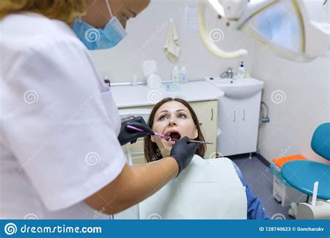 Adult Female Dentist Treating Patient Woman Teeth Medicine Dentistry