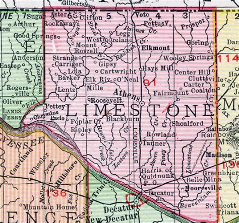 Limestone County Alabama Map 1911 Athens Mooresville