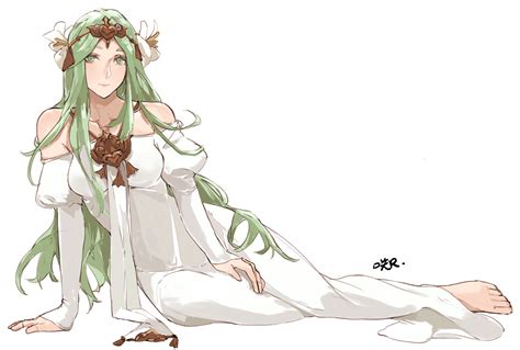 Barefoot Fire Emblem Green Eyes Green Hair Headdress Long Hair Necklace