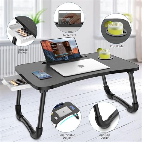 Zapuno Foldable Laptop Bed Table Multi Function Lap Bed Tray Table With