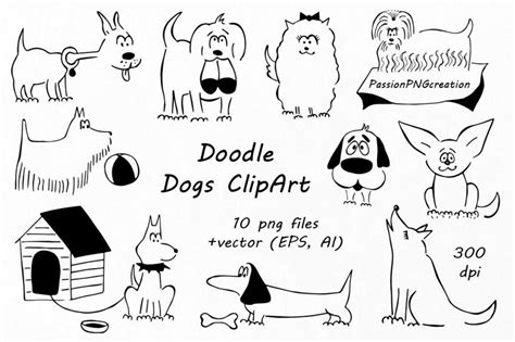 Doodle Dogs Clipart Hand Drawn Dogs Line Art Digital Dogs Etsy