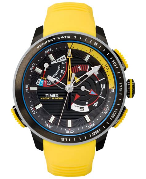 Timex Mens Chronograph Yacht Racer Yellow Silicone Strap Watch 47mm