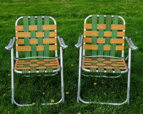 Vintage Lawn Chairs 2 Green And Gold Tubed Aluminum Metal Frame Patio Furniture Porch Decor