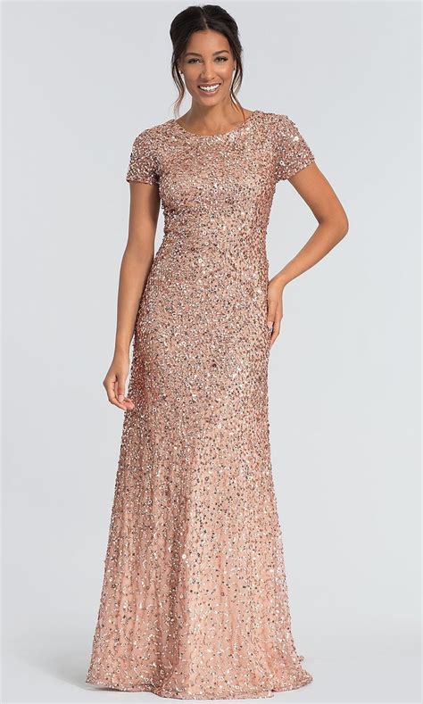 adrianna papell long rose gold sequin mob dress bridesmaid dresses with sleeves mob dresses