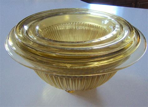 Vintage Hazel Atlas 1940 S Ribbed Yellow Depression Glass Mixing Bowls