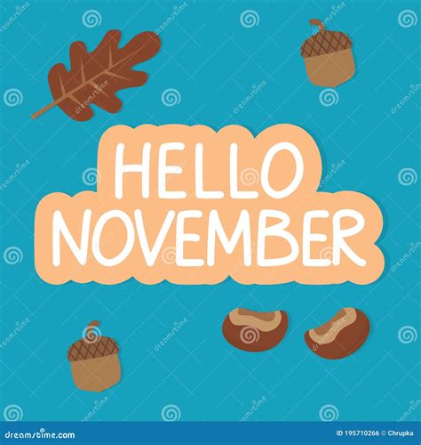 Hello November Word Concept Autumn Icons Composition Stock Vector