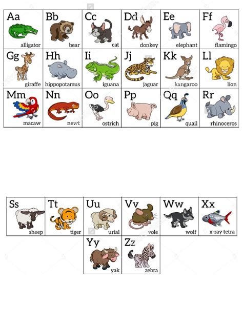 Alfabeto De Animales En Ingles
