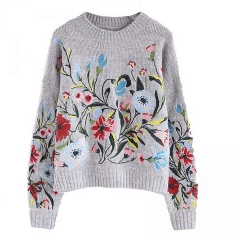 O Neck Knitted Floral Printed Sweater In 2020 Floral Sweater