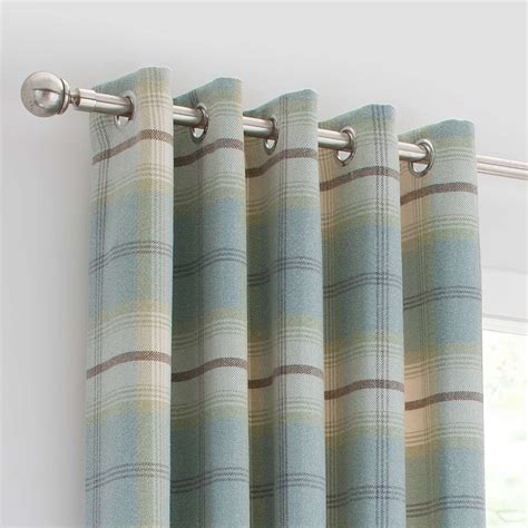 Highland Check Duck Egg Lined Eyelet Curtains Dunelm Curtains