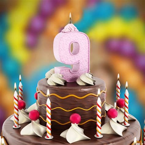 Birthday Cake With Number 9 Lit Candle Stock Photo Image 47578207