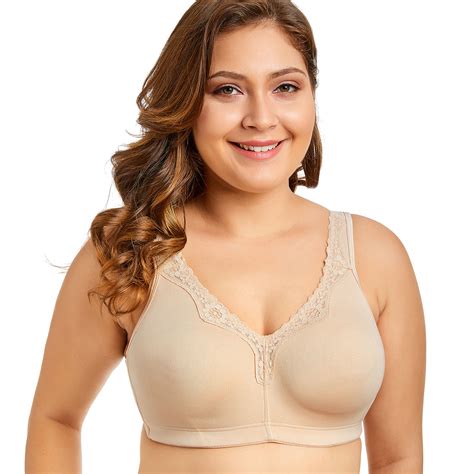 Womens Cotton Non Padded Lace Trim Full Coverage Wirefree Plus Size
