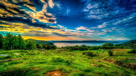 Image Hdri Nature Sky Lake Grass Trees Clouds 2560x1440