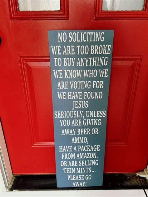 This sign is 7x8 (wreath not included) sign has a dark walnut stain carved with painted white lettering. No Solicitation SignFunny No Solicitation SignNo ...
