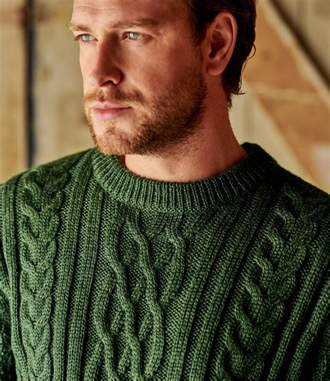 Woolovers Mens Pure Wool Aran Knitted Sweater Jumper Pullover Knitted