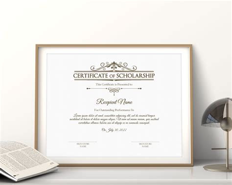 Editable Printable Certificate Of Scholarship Award Template Etsy