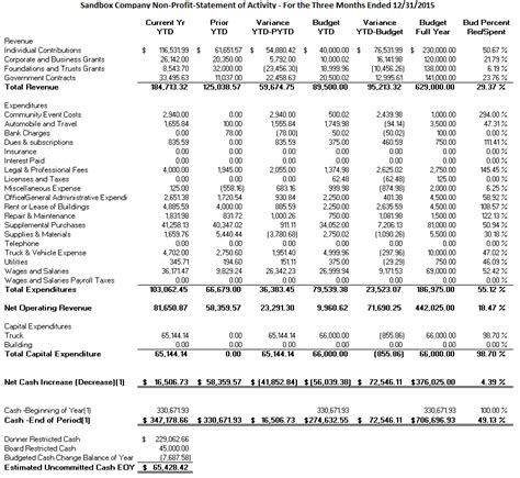 Statement Of Activities Nonprofit Template