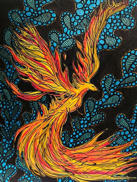 Original Painting Phoenix Fire Bird On 18 X 24 By Beccasboudoir