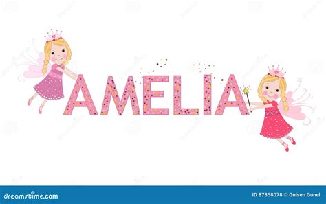 Amelia Female Name Decorative Lettering Type Design Vector Illustration