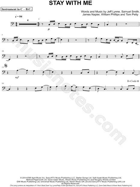 Sam Smith Stay With Me Bass Clef Instrument Sheet Music Cello