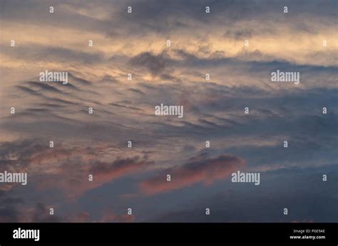 Dramatic Sunset Sky With Colorful Clouds After Thunderstorm Stock Photo