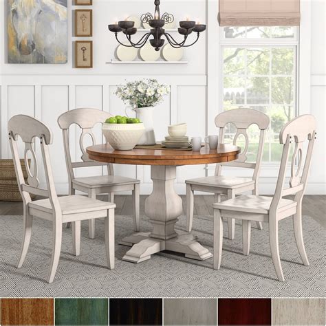 It includes an extendable dining table, four ladder back chairs, and a dining bench, so the whole family can gather around for dinner. Eleanor Antique White Round Solid Wood Top 5-Piece Dining Set - Napoleon Back by iNSPIRE Q ...
