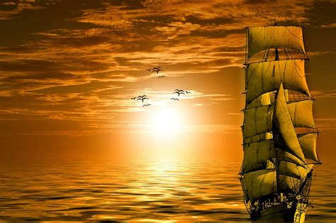 Online Crop Hd Wallpaper Pirate Ship Sun Boat Gulls Sea Water